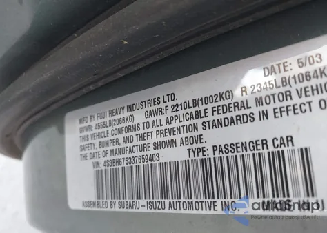 2003 Subaru Outback z USA, uszkodzony, nr VIN 4S3BH675337659403